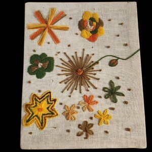 Vintage MCM Crewel Embroidery Original Artwork USA Made Flowers 12 x10